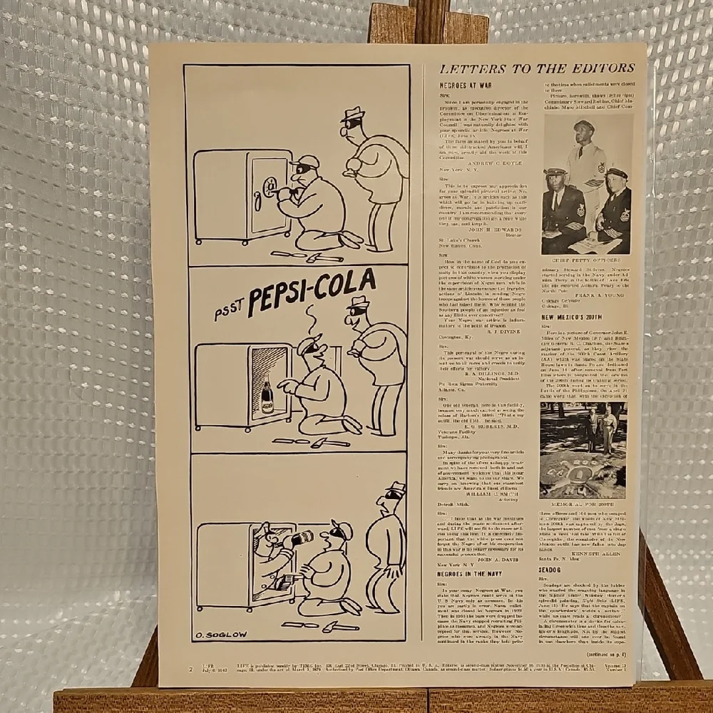 VintaPatriotic BF Goodrich Advertisement  1942 - Back Pepsi Cola Soglow Cart